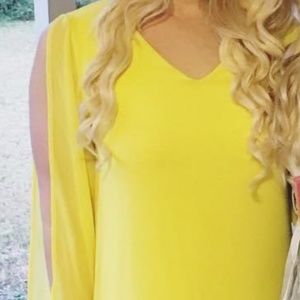 Yellow sheer sleeve shift dress size S